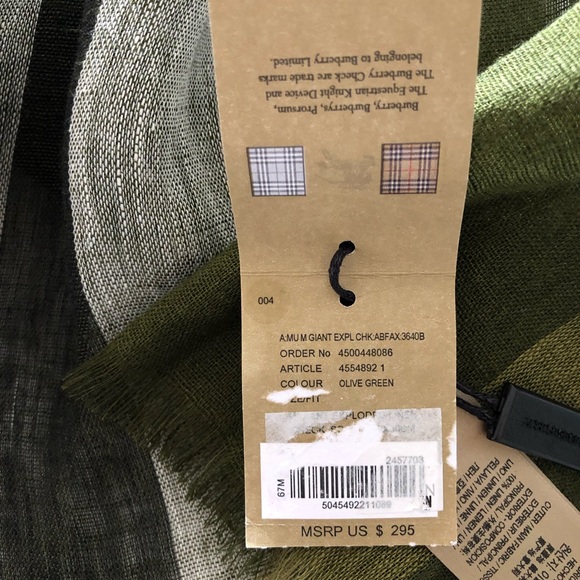Burberry Olive Green Exploded Linen Nova Scarf NWT - Picture 8 of 8